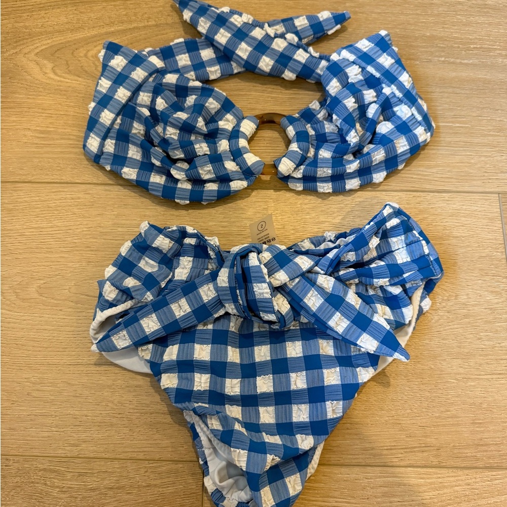 Montce Blue and White Gingham High-Waist Bikini Set - Picture 1 of 1